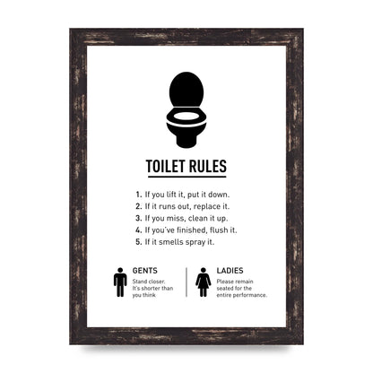 Toilet Rules" Printed Poster - A4 framed