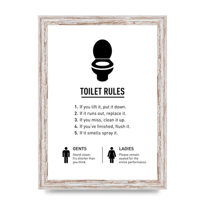 Toilet Rules" Printed Poster - A4 framed