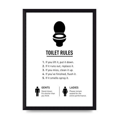 Toilet Rules" Printed Poster - A4 framed