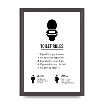 Toilet Rules" Printed Poster - A4 framed