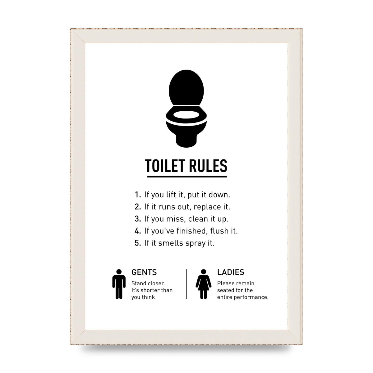 Toilet Rules" Printed Poster - A4 framed