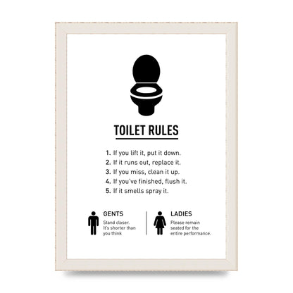 Toilet Rules" Printed Poster - A4 framed