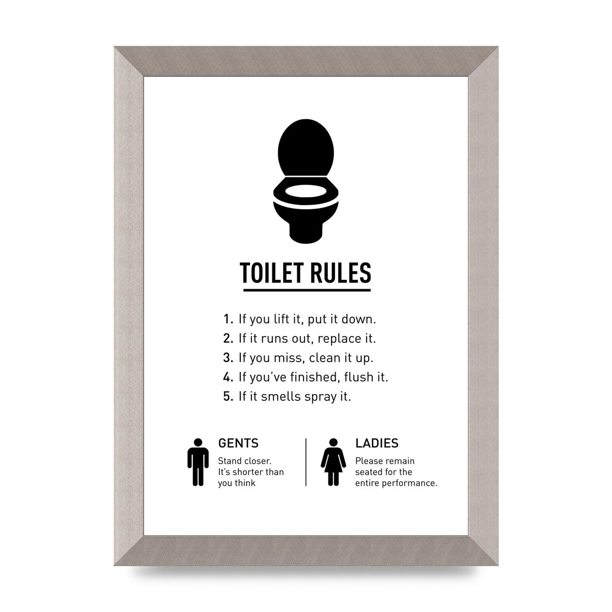 Toilet Rules" Printed Poster - A4 framed