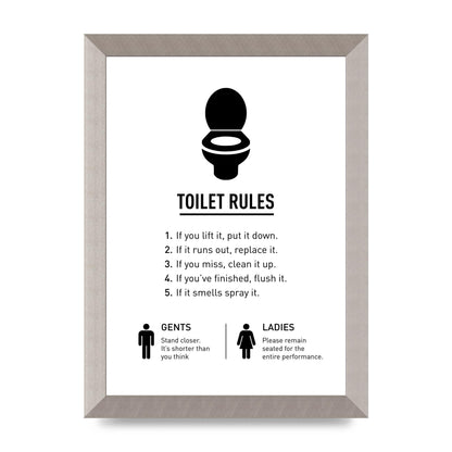Toilet Rules" Printed Poster - A4 framed