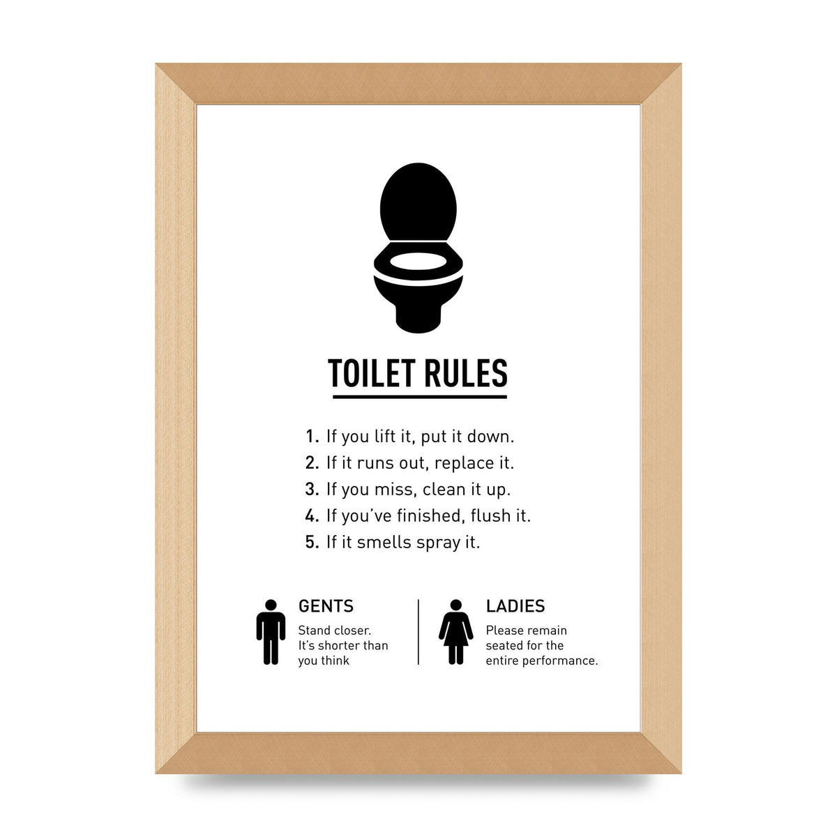 Toilet Rules" Printed Poster - A4 framed