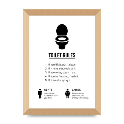 Toilet Rules" Printed Poster - A4 framed