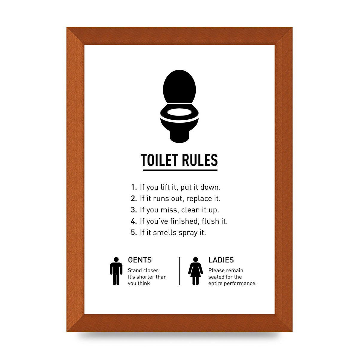 Toilet Rules" Printed Poster - A4 framed