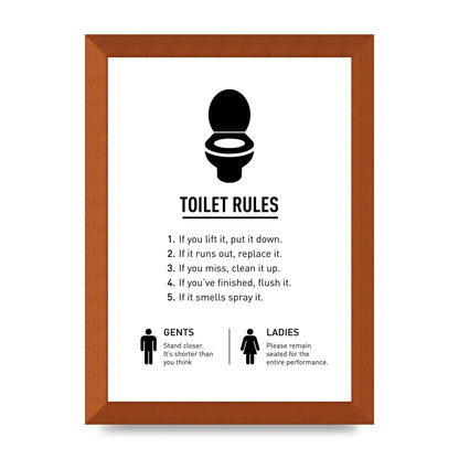 Toilet Rules" Printed Poster - A4 framed