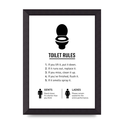 Toilet Rules" Printed Poster - A4 framed