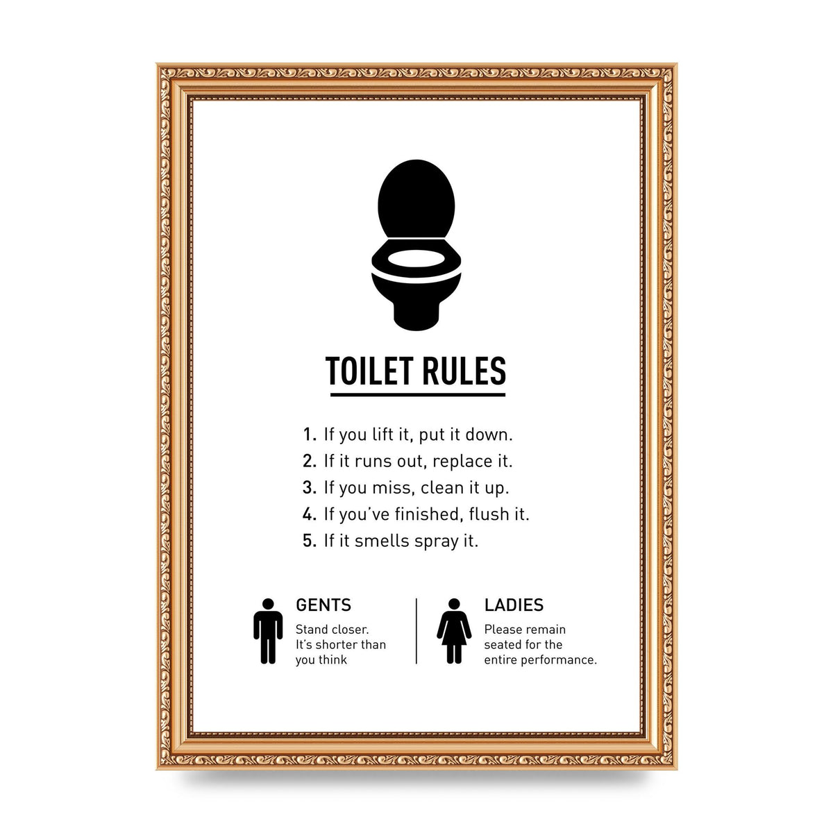 Toilet Rules" Printed Poster - A4 framed
