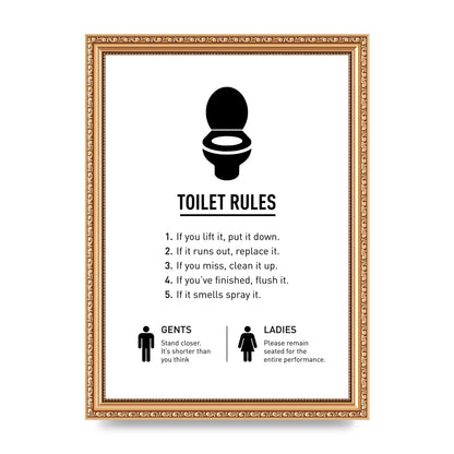 Toilet Rules" Printed Poster - A4 framed