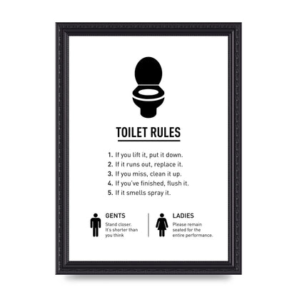 Toilet Rules" Printed Poster - A4 framed
