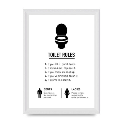 Toilet Rules" Printed Poster - A4 framed