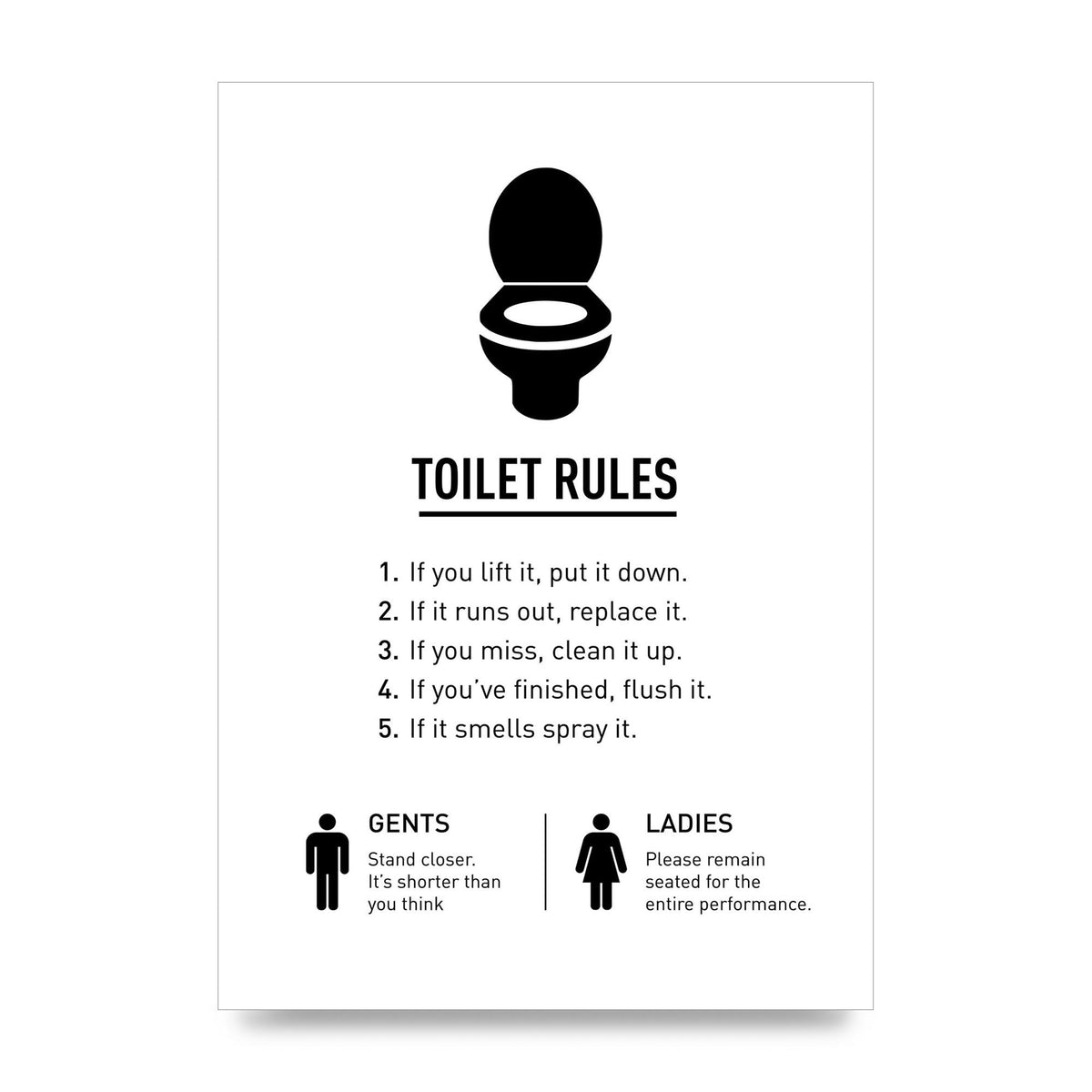 Toilet Rules" Printed Poster - unframed print