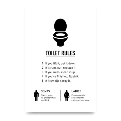 Toilet Rules" Printed Poster - unframed print