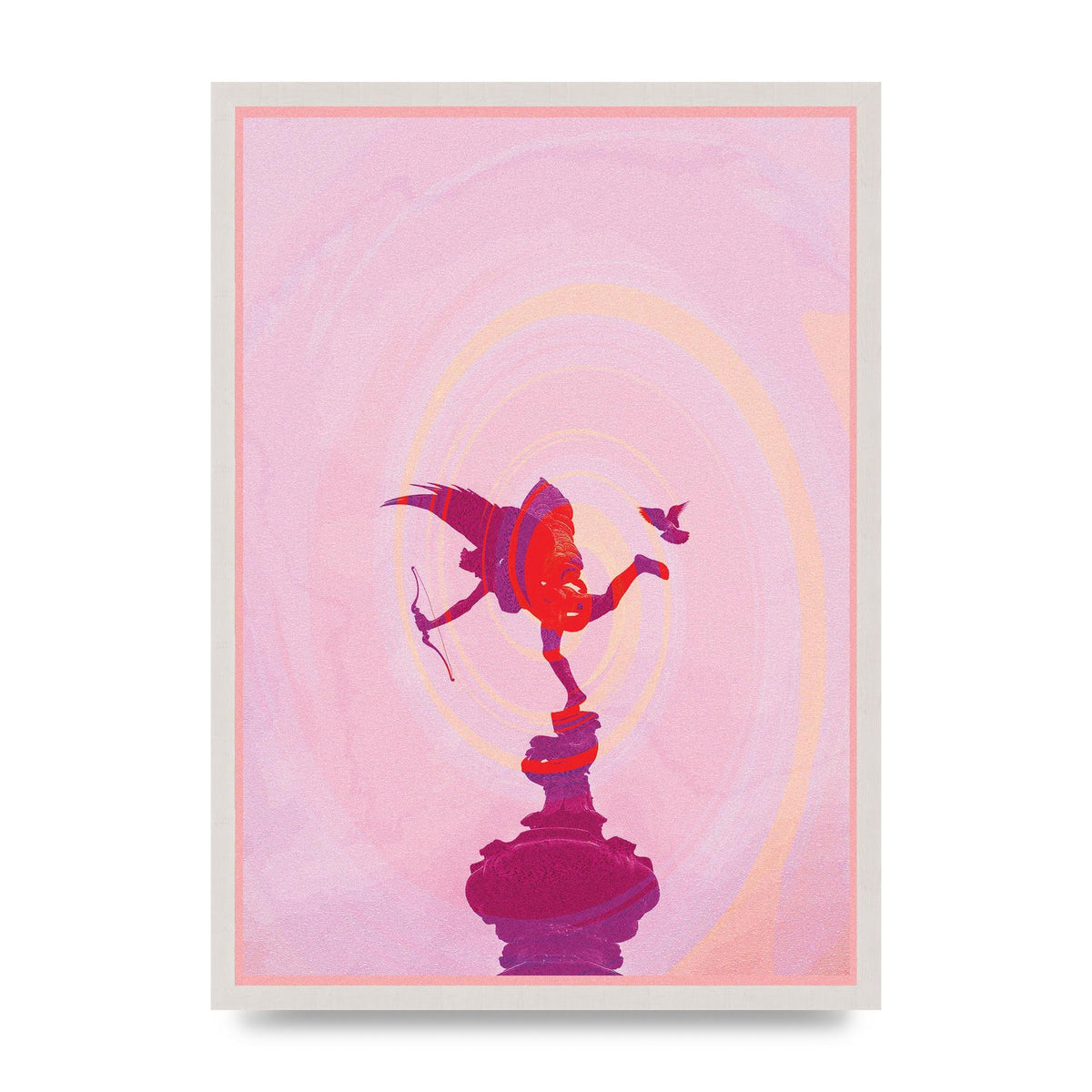 Bold Pink Trippy Statue Swirl print in an A2 white saw cut grain frame