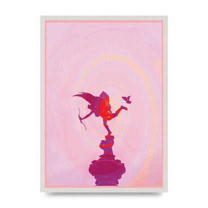 Bold Pink Trippy Statue Swirl print in an A2 white saw cut grain frame