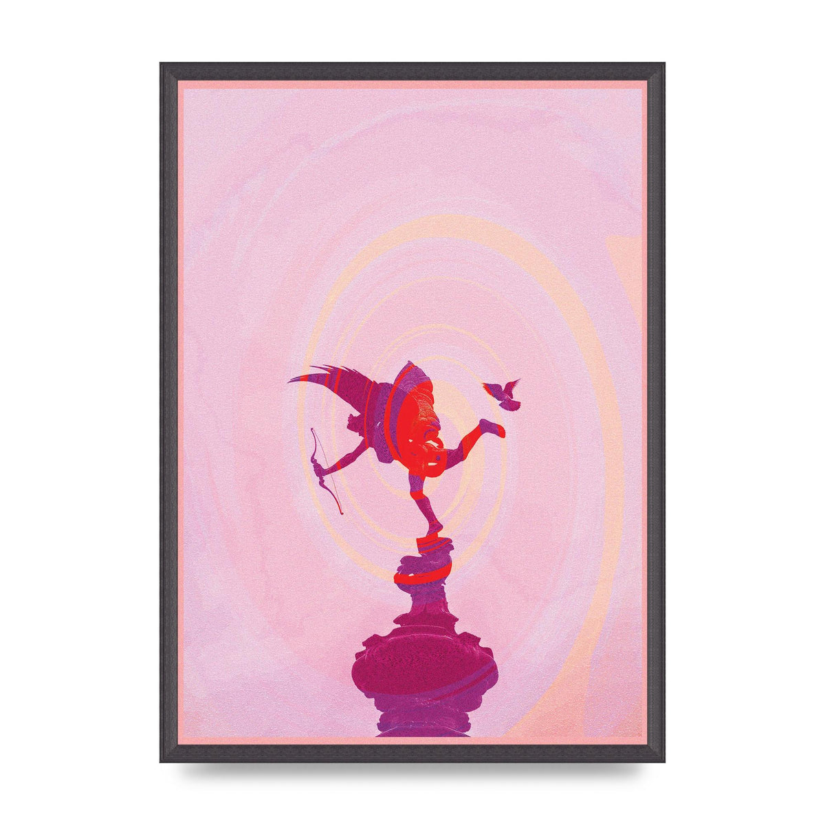 Bold Pink Trippy Statue Swirl Wall Art - A2 framed