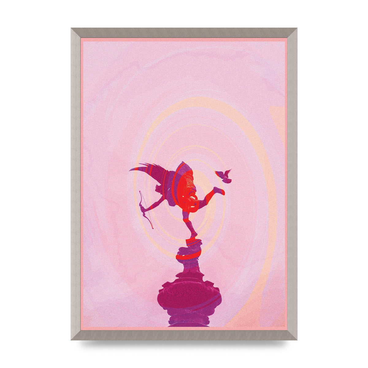 Bold Pink Trippy Statue Swirl Wall Art - A2 framed