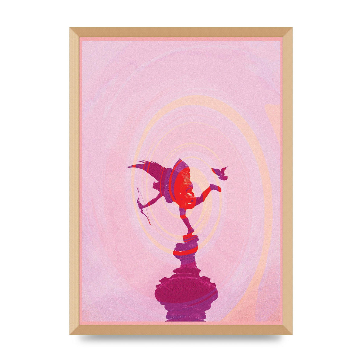 Bold Pink Trippy Statue Swirl Wall Art - A2 framed