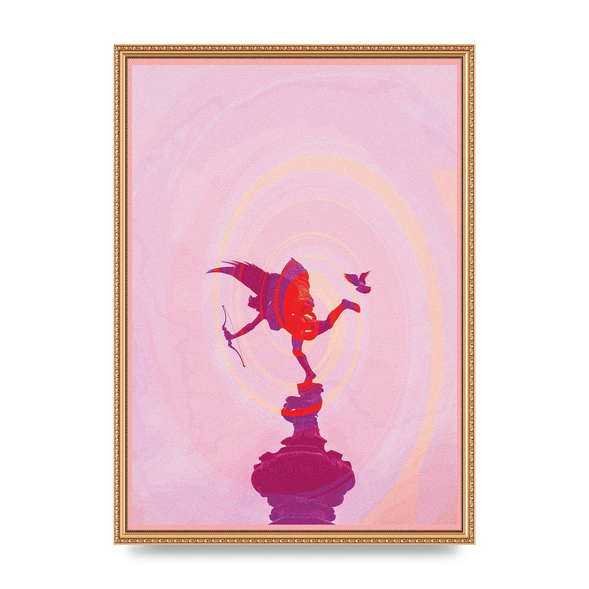 Bold Pink Trippy Statue Swirl Wall Art - A2 framed