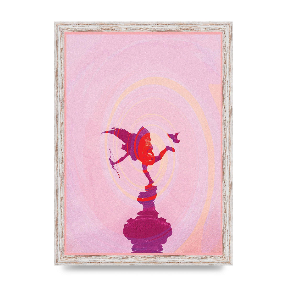 Bold Pink Trippy Statue Swirl Wall Art - A3 framed
