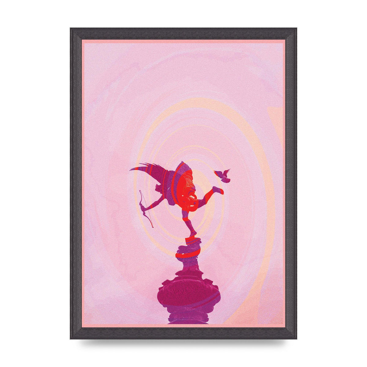 Bold Pink Trippy Statue Swirl Wall Art - A3 framed