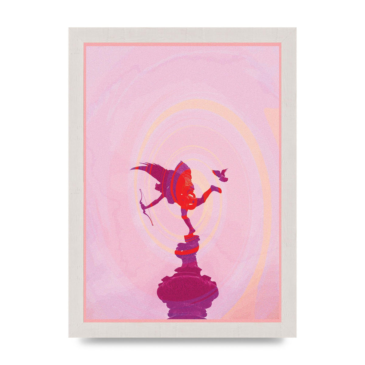 Bold Pink Trippy Statue Swirl Wall Art - A4 framed