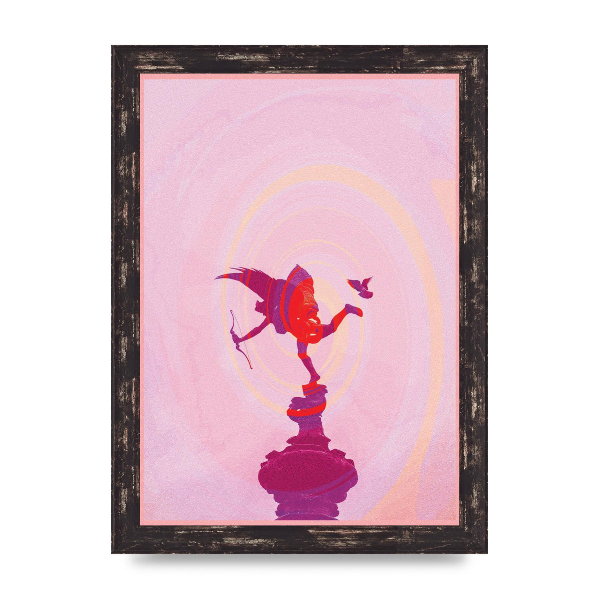 Bold Pink Trippy Statue Swirl Wall Art - A4 framed