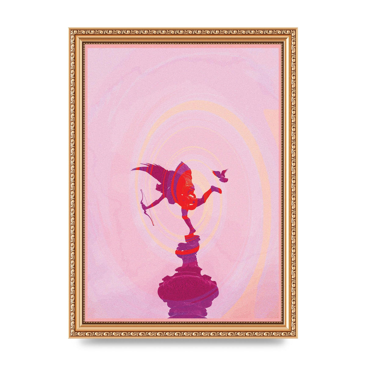 Bold Pink Trippy Statue Swirl Wall Art - A4 framed