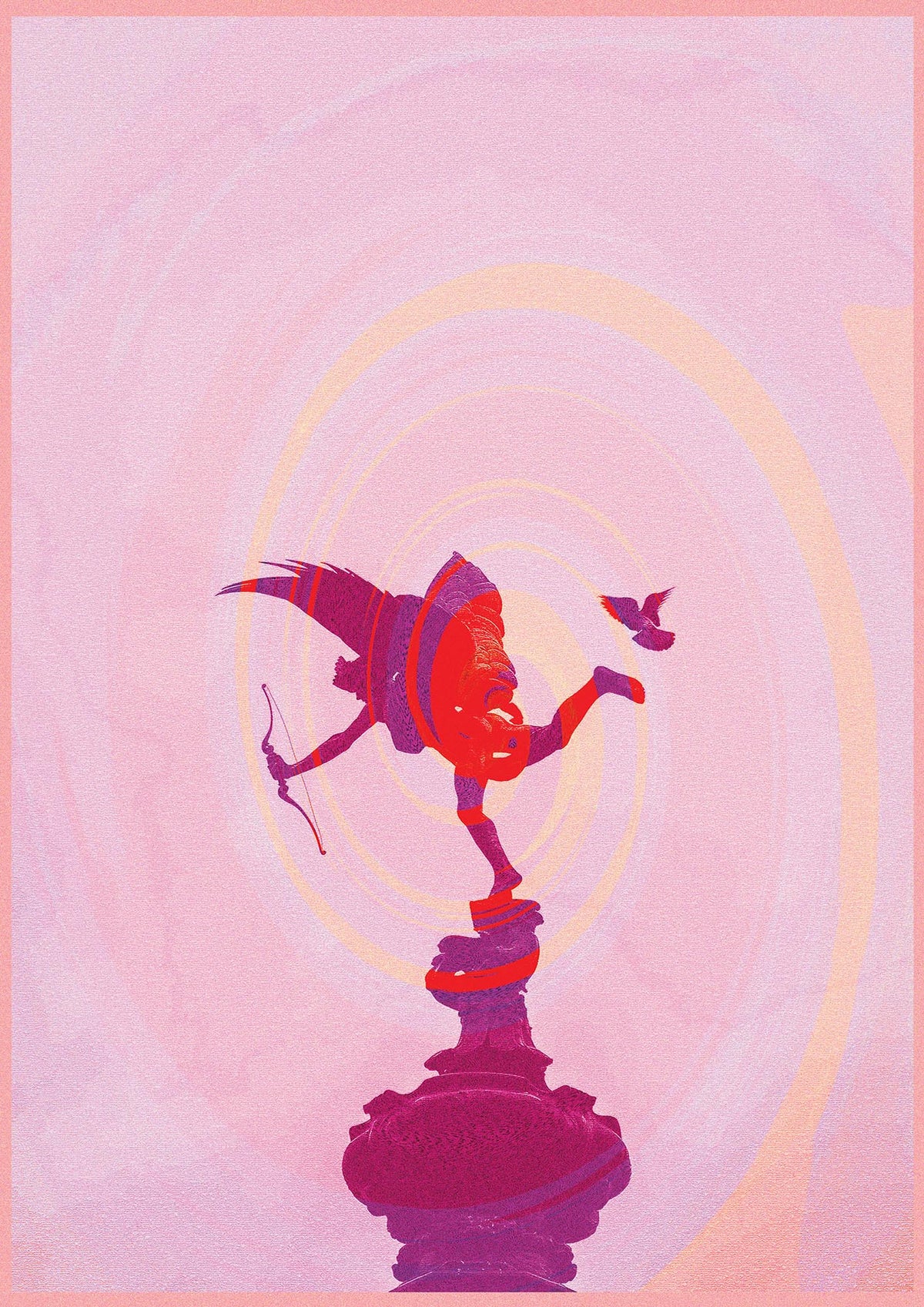 Bold Pink Trippy Statue Swirl Wall Art - detail