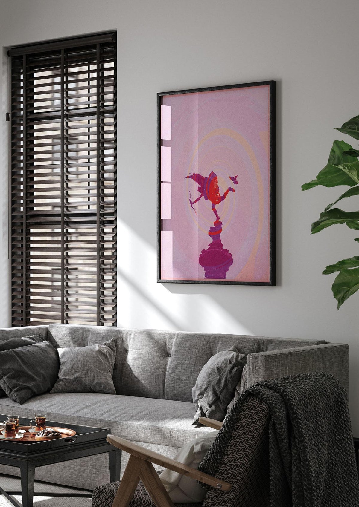 Bold Pink Trippy Statue Swirl Wall Art - living room 1