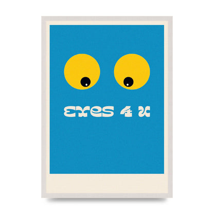 Eyes 4 U Cartoon 80's Game Style Retro Blue print in an A2 white saw cut grain frame