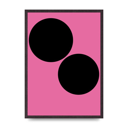 Minimalist Pink Black Circle Wall Art - A2 framed