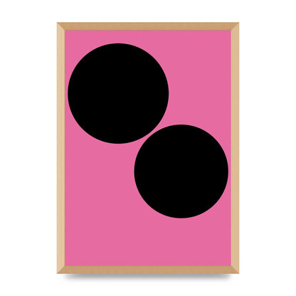 Minimalist Pink Black Circle Wall Art - A2 framed