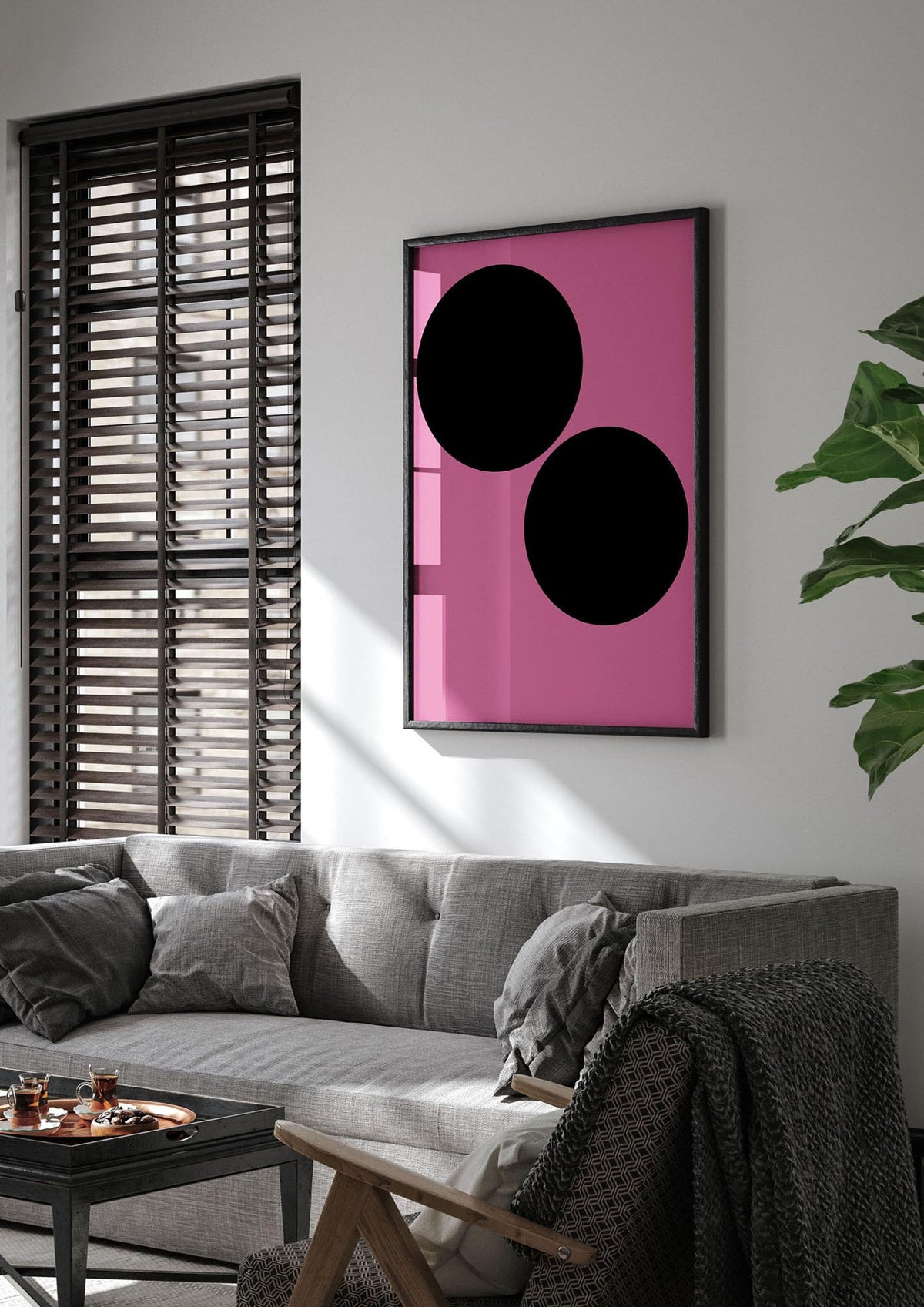 Minimalist Pink Black Circle Wall Art - living room 1