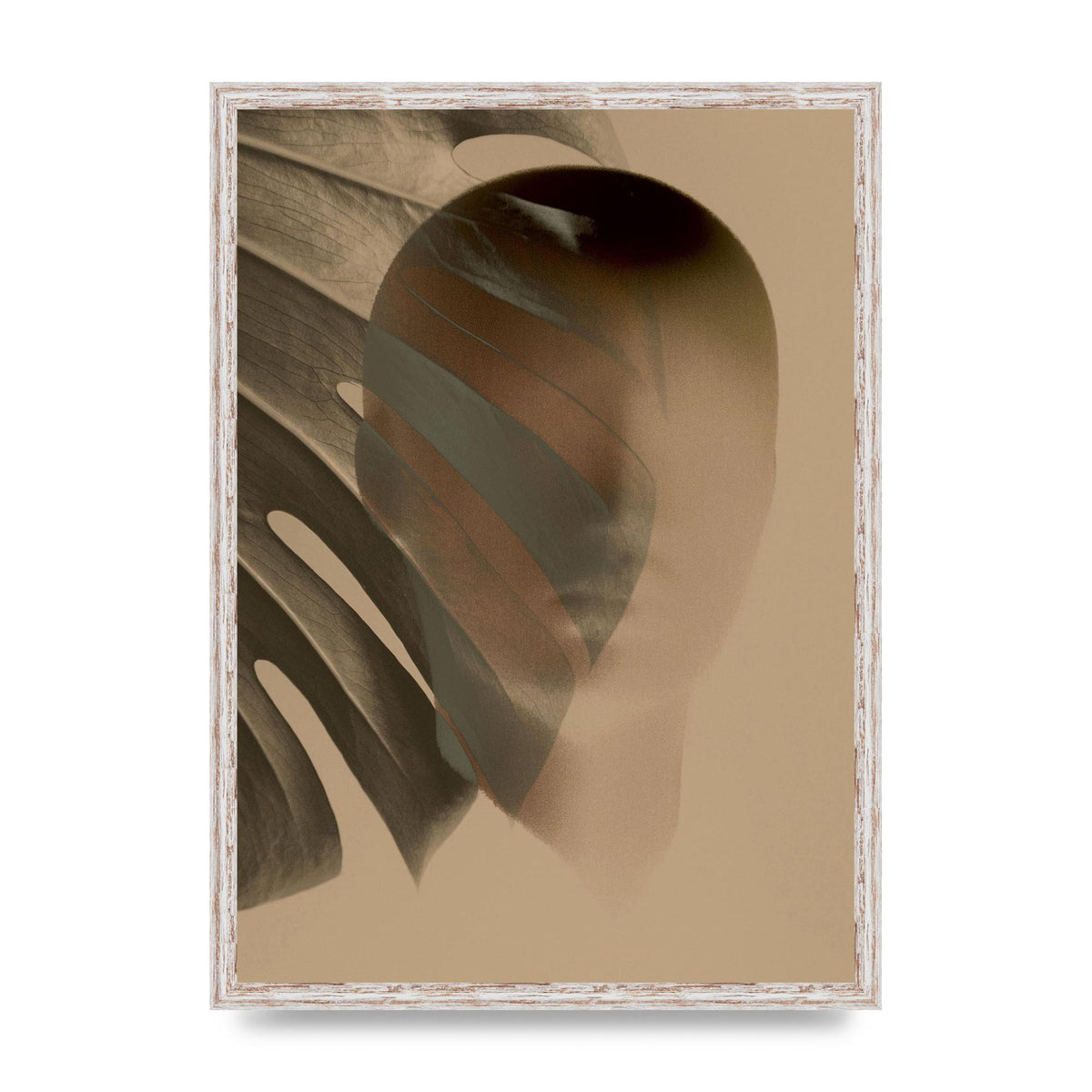 Surrealist Face Leaf Fade In Golden Sand Wall Art - A2 framed