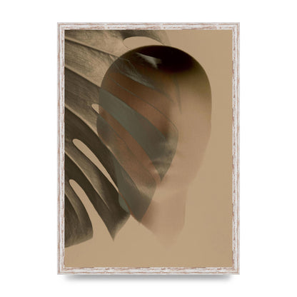Surrealist Face Leaf Fade In Golden Sand Wall Art - A2 framed
