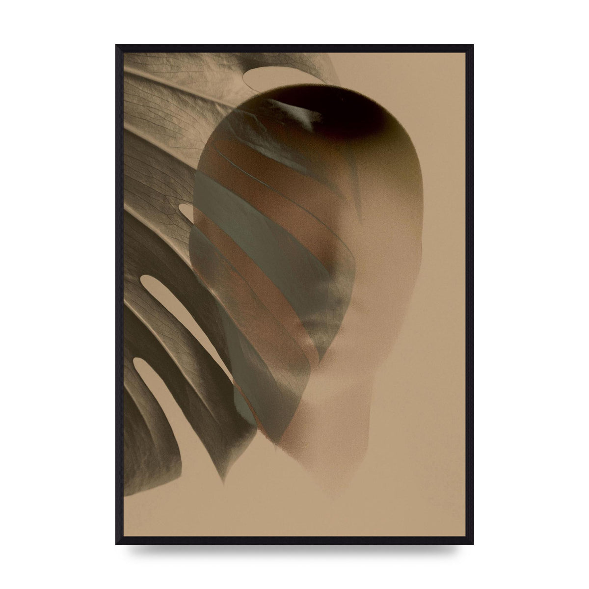 Surrealist Face Leaf Fade In Golden Sand Wall Art - A2 framed