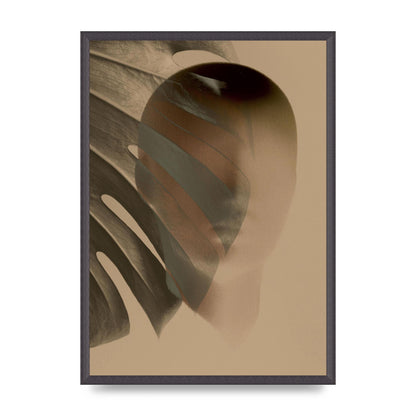 Surrealist Face Leaf Fade In Golden Sand Wall Art - A2 framed