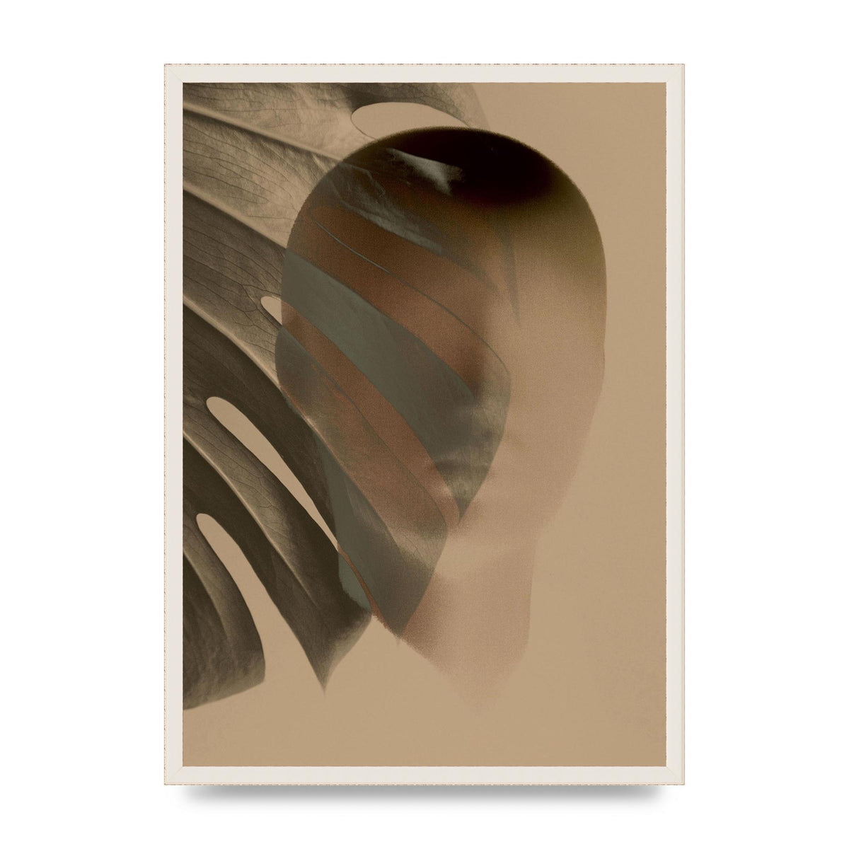 Surrealist Face Leaf Fade In Golden Sand Wall Art - A2 framed