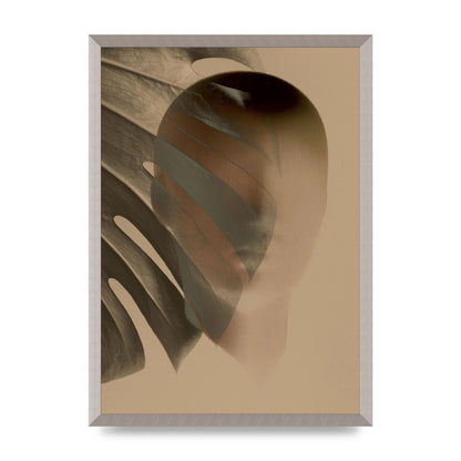 Surrealist Face Leaf Fade In Golden Sand Wall Art - A2 framed