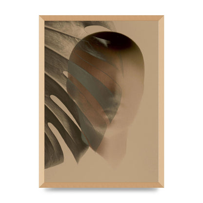 Surrealist Face Leaf Fade In Golden Sand Wall Art - A2 framed