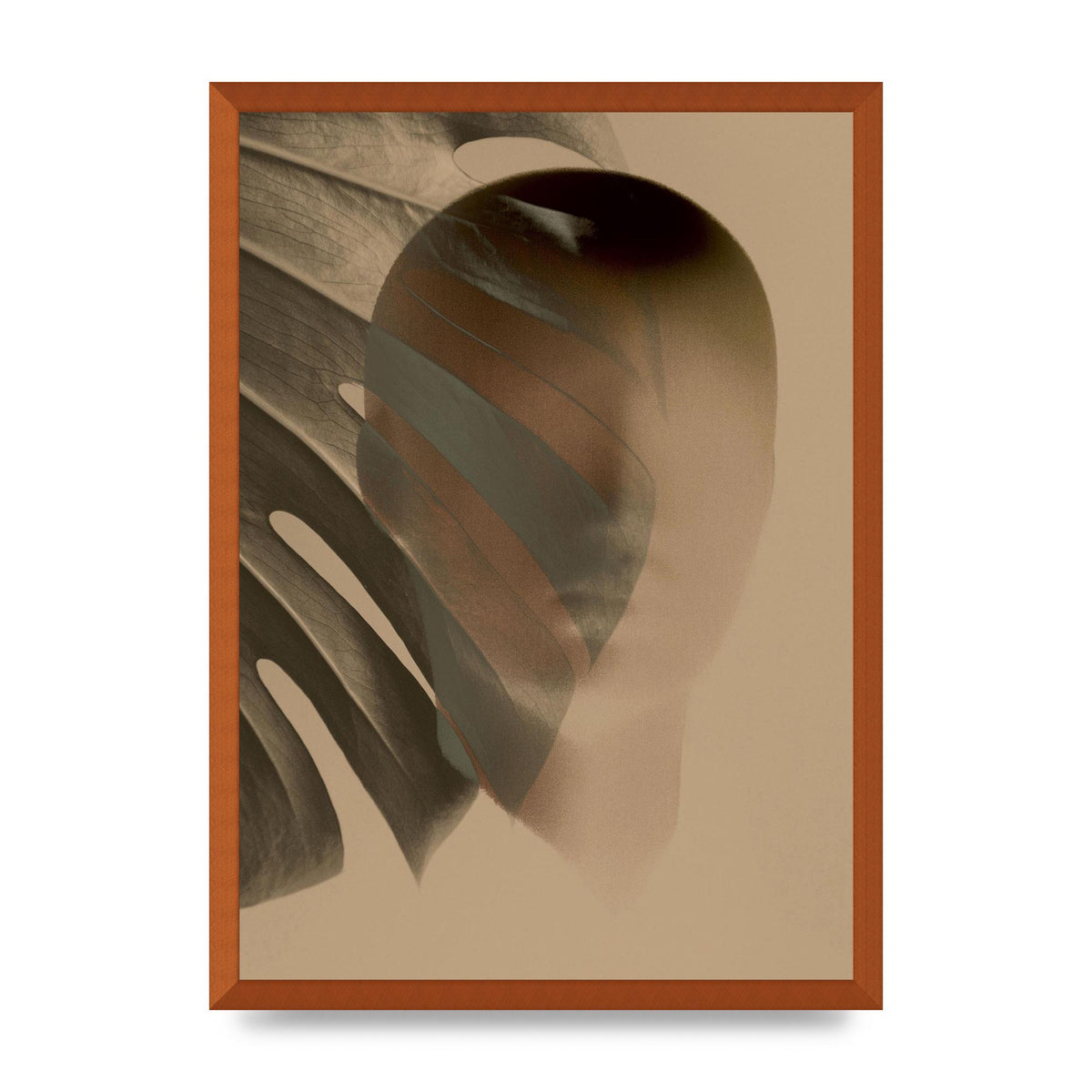 Surrealist Face Leaf Fade In Golden Sand Wall Art - A2 framed