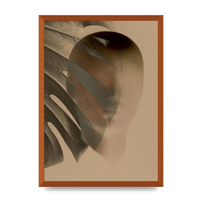 Surrealist Face Leaf Fade In Golden Sand Wall Art - A2 framed
