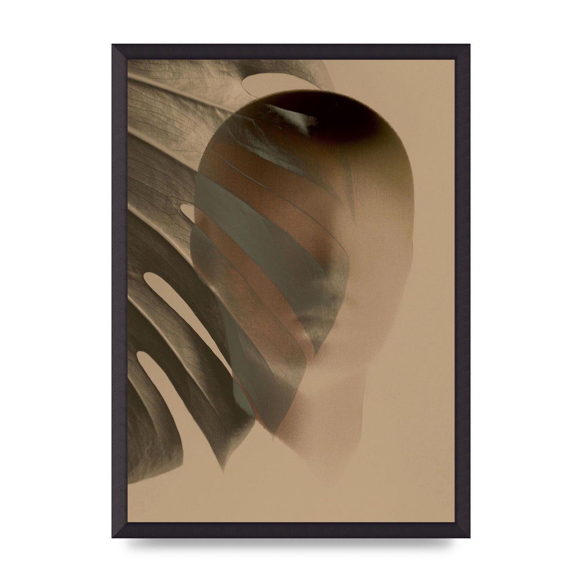 Surrealist Face Leaf Fade In Golden Sand Wall Art - A2 framed