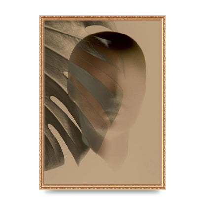 Surrealist Face Leaf Fade In Golden Sand Wall Art - A2 framed