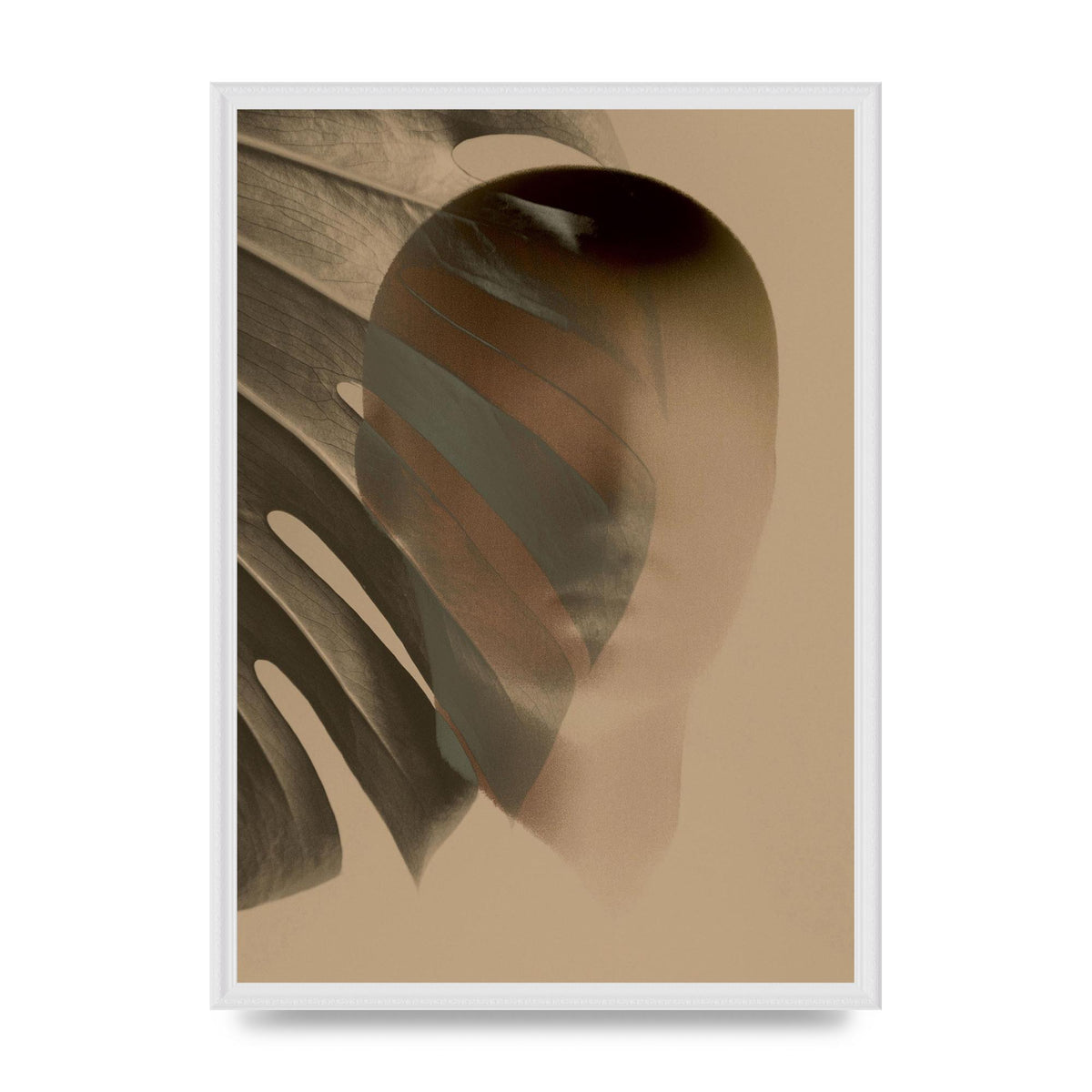 Surrealist Face Leaf Fade In Golden Sand Wall Art - A2 framed