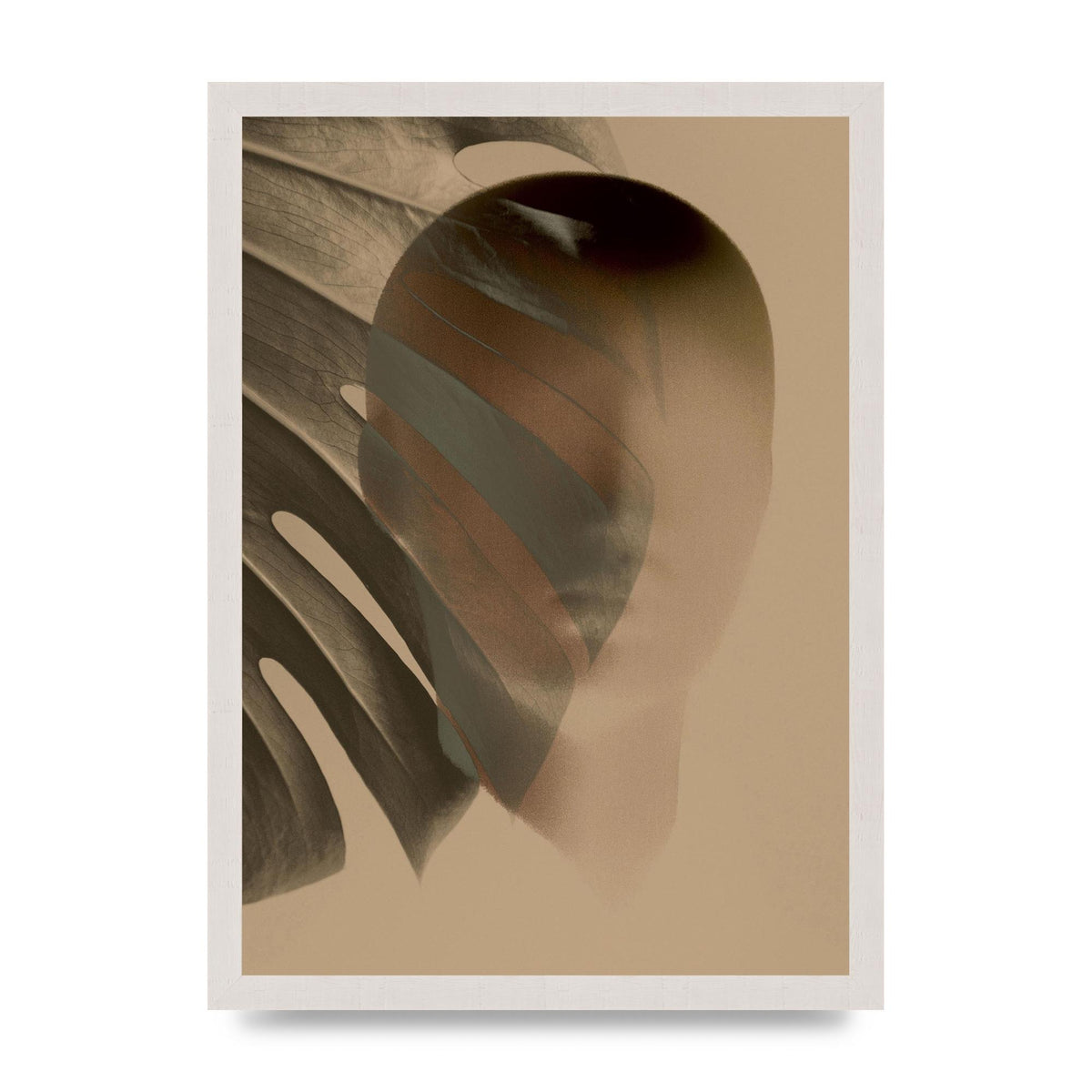 Surrealist Face Leaf Fade In Golden Sand Wall Art - A3 framed
