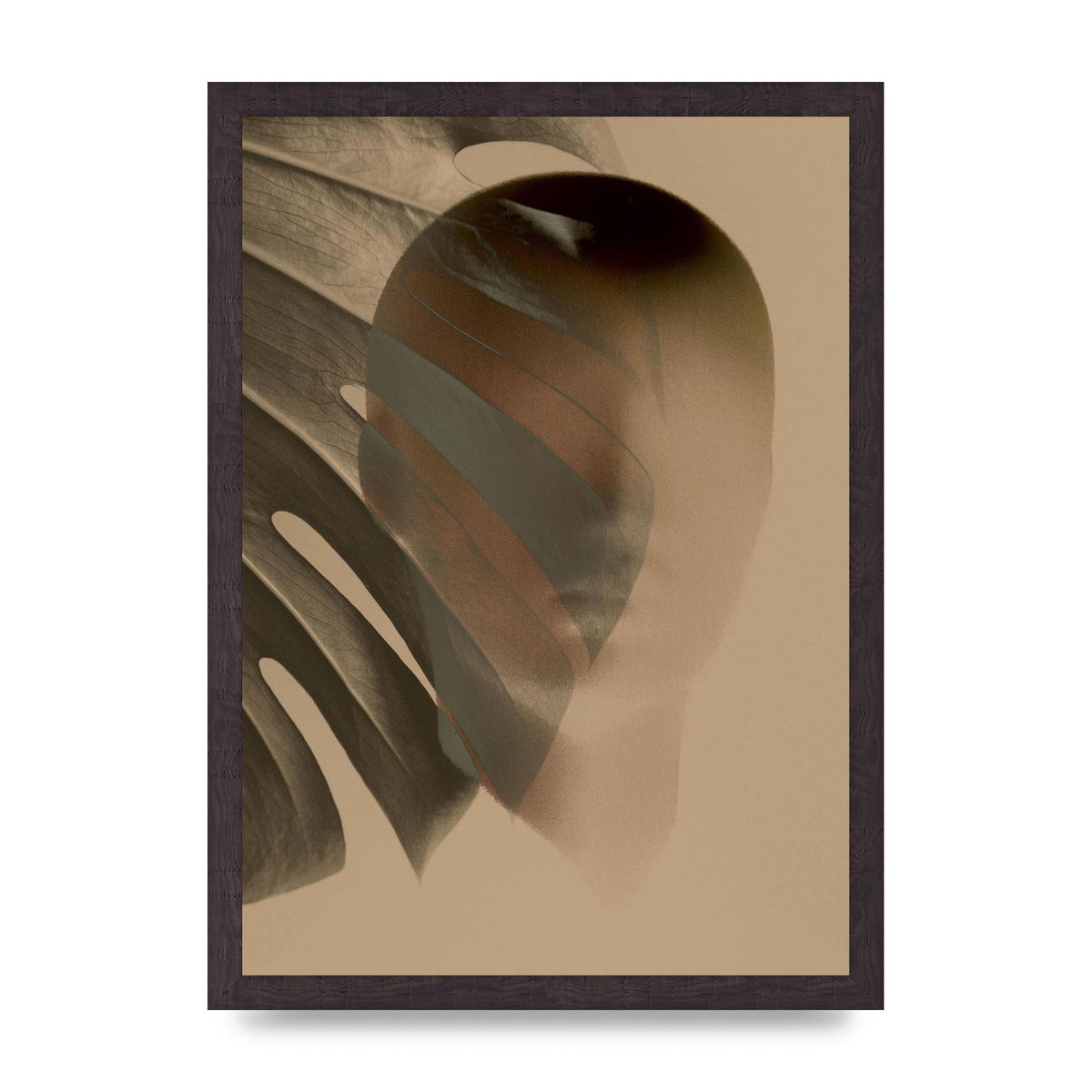 Surrealist Face Leaf Fade In Golden Sand Wall Art - A3 framed